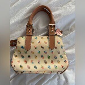 Dooney & Bourke Pale Off-White and Rainbow Signature Monogram Satchel Y2K VTG